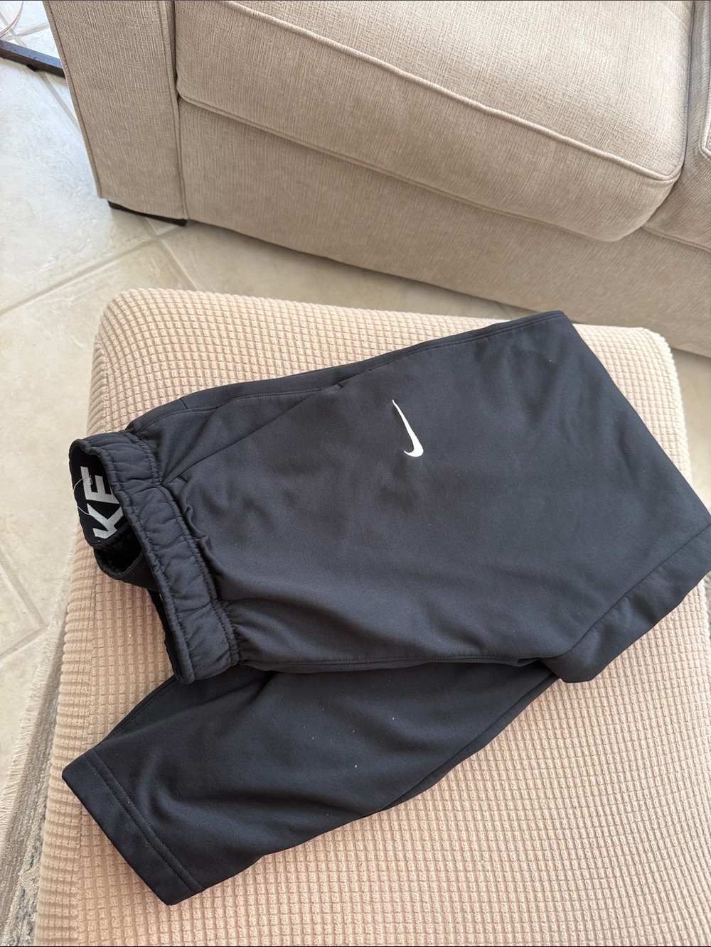 Nike Men’s Size M Black Jogger Sweatpants with White Swoosh